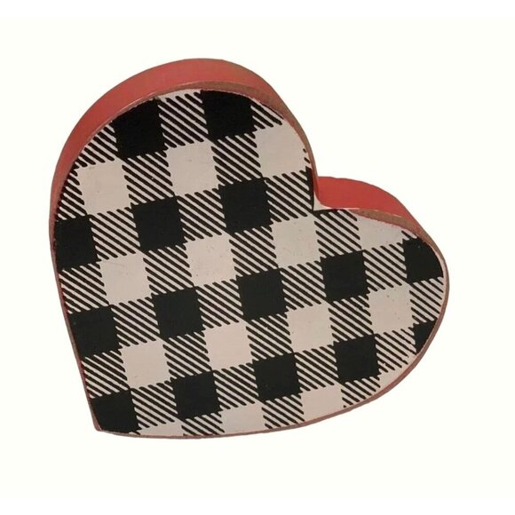 Valentine Buffalo Plaid Heart Red Rustic Home Kitchen Decor Accent Farmhouse - Picture 1 of 5